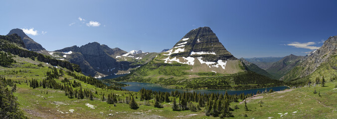 Panoramic view of the hidden lake in Glacier National Park