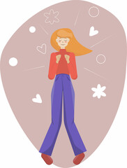 Dreaming girl. Flat style vector illustration. Funny girl.