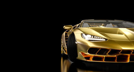 luxury gold colored sports car, copyspace.