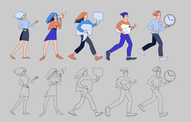 Naklejka premium Set of business people taking part in business activities. Vector.