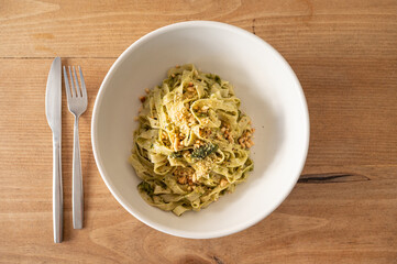 tagliatelle pasta with tomato sauce parmesan basil