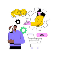 Conversational sales abstract concept vector illustration. Conversational marketing, real-time chatbot sale, dialogue-driven online tool, engage customer, make purchase decision abstract metaphor.