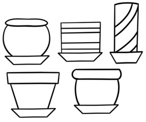 Monochrome , A set of cartoon various pots for home plants