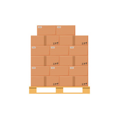 Stack of parcel boxes piled on storage pallet flat vector illustration isolated.