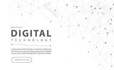 Digital technology banner black and white background concept with technology line light effects, abstract tech, digital web technology future, computer network, illustration vector for graphic design