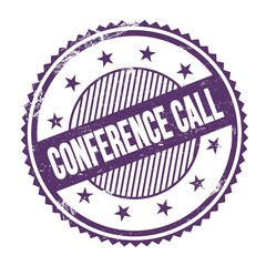 CONFERENCE CALL text written on purple indigo grungy round stamp.