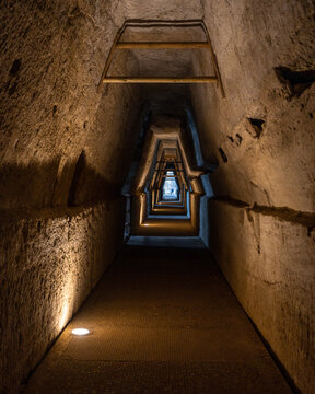 Mysterious Sibyl's cave or Antro della Sibilla at Cumae archaeological park, Pozzuoli, Italy
