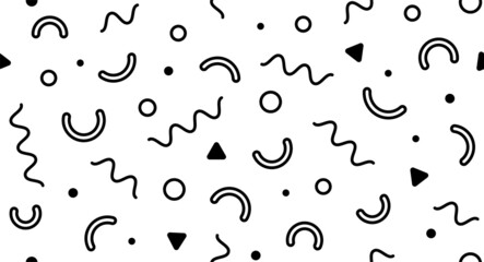 Abstract geometric background. Memphis style seamless pattern. Background design template. Isolated black silhouette on white background. Vector illustration