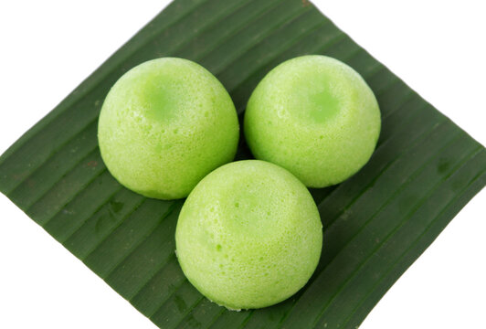 Photo of Apam Kampung Perisa Pandan, a Malaysian dessert, isolated on a white background