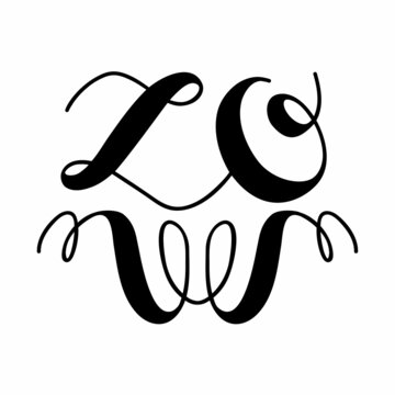 Decorative lettering of the word love with swirls and an unusual composition. Graphic representation of text in handwritten form. Calligraphy of love
