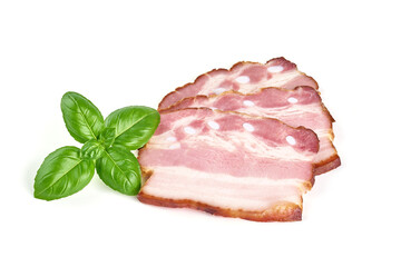 Smoked Pork Loin with slices, isolated on white background.