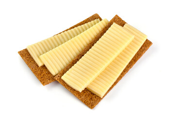 Semi-Hard Edam cheese sandwich, isolated on white background.