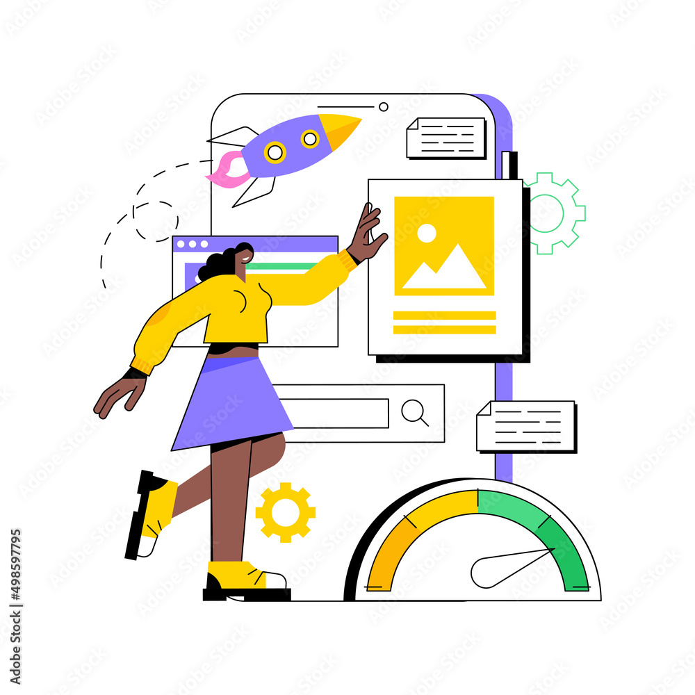 Poster accelerated mobile pages abstract concept vector illustration. mobile website development, accelerat