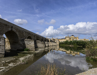 Roman bridge and Mosque-Cathedral on the Guadalquivir River of Cordoba, Spain