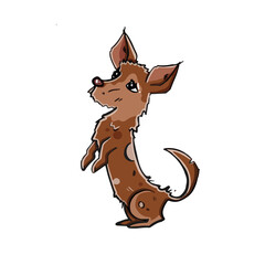 Cartoon style. The dog stands on its hind legs, the puppy is a trick. vector illustration. Vector illustration