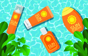 vector for sunscreen advertising.Summer protection cream