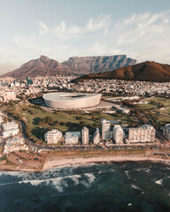Beautiful view of a public sports stadium near the Indian Ocean in Cape Town, South Africa