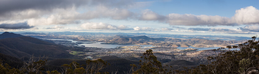 Panoramic landscape of Derwent River in Hobart, Tasmania - obrazy, fototapety, plakaty