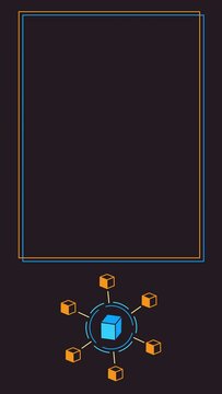 4k vertical video of cartoon crypto design on black background.
