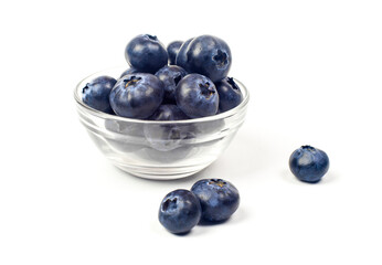 blueberries in a bowl isolated on white background