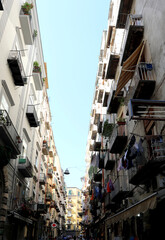 Fototapeta premium dilapidated condominiums in the overpopulated suburb of Naples called SPANISH QUARTER in Southern Italy