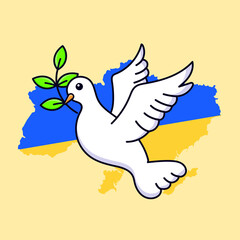 Cartoon dove of peace on the background of Ukraine. Dove isolated vector. Flat cartoon style