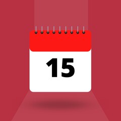 15th of the month january, february, march, april, may, june, july, august, september, october, november and december with red background red paper calendar