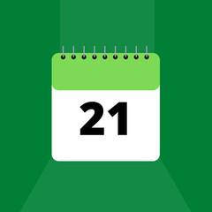 21th of the month january, february, march, april, may, june, july, august, september, october, november and december with green background green paper calendar