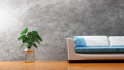Empty room with plants mockup have wooden floor on concrete wall