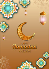 Islamic greetings ramadan kareem card design with lantern
