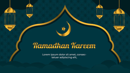 Islamic greetings ramadan kareem card design with lantern