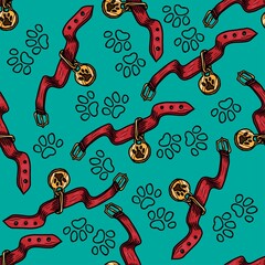 Pet collar sketch vector seamless pattern