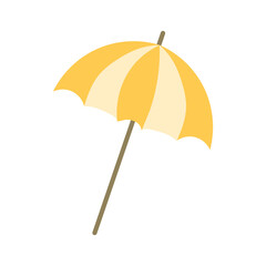 A yellow umbrella in the middle of the beach in the summer .isolated on white background ,Vector illustration EPS 10