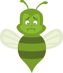 Vector character illustration of a nauseous green cartoon bee
