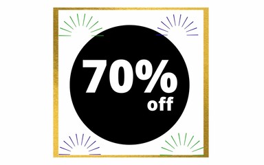 70 percent off golden square banner with black balloon for promotions and offers