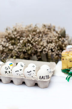 White eggs with pictures for Easter
