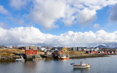 Fototapeta na wymiar White clouds and blue sky i Brønnøysund ,Helgeland,Northern Norway,scandinavia,Europe