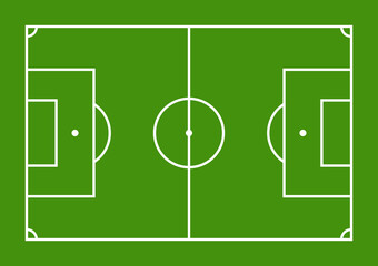 The scheme of the football field. Lawn or playground with markings for playing soccer. Isolated raster illustration.