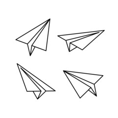 Paper airplane icon. Airplane made of paper. Isolated raster illustration on a white background. 