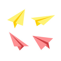 Paper airplane icon. Airplane made of paper. Isolated raster illustration on a white background. 