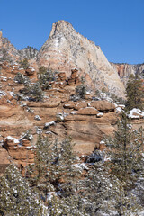 Fototapeta na wymiar Snow covered Winter Landscape in Zion National Park Utah