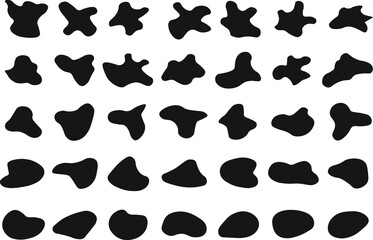 Set of random shapes. Organic abstract black blobs of irregular shape. Vector seamless cow's skin pattern