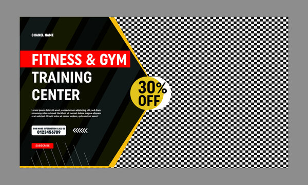 Gym fitness you tube thumbnail template design and video thumbnail template , web banner