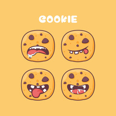 cookie cartoon. food vector illustration. with different mouth expressions