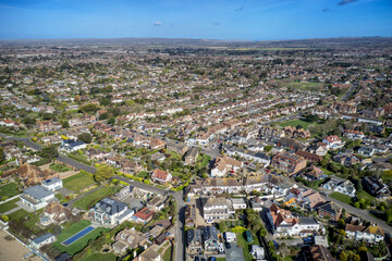 Aerial view of East Preston Village and Angmering on Sea with the south strand shops towards the centre of the photo. 
