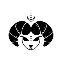 Symbol sign with inscription. Aries. Vector image of zodiac sign for astrology and horoscopes.