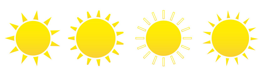 Sun icon set. Weather sun icon. Yellow sun star. Summer elements for design. Vector illustration