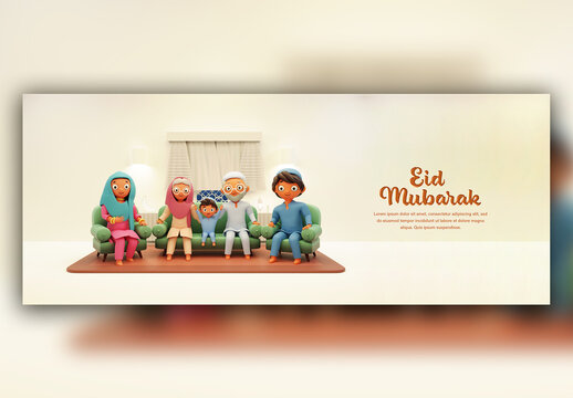 Render of a Muslim Family Gesture Eid Mubarak Concept