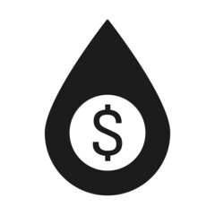 Fuel drop with dollar sign. High cost gasoline symbol.