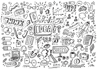 Hand drawn idea vector doodles, creative cartoon illustration set